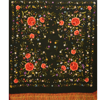 Mantón mano seda 140cm fleco combinado 2