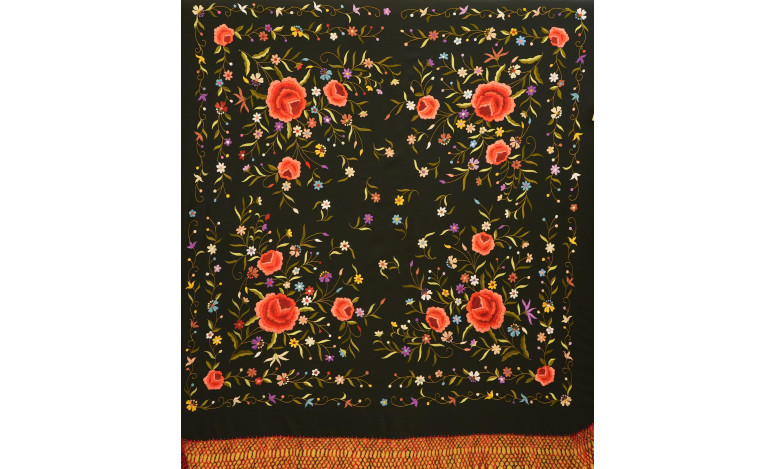 Mantón mano seda 140cm fleco combinado