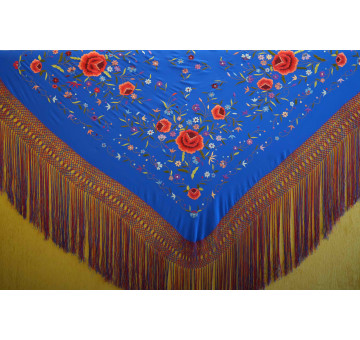 Mantón mano seda 140cm fleco combinado 2