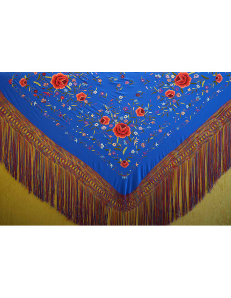 Mantón mano seda 140cm fleco combinado