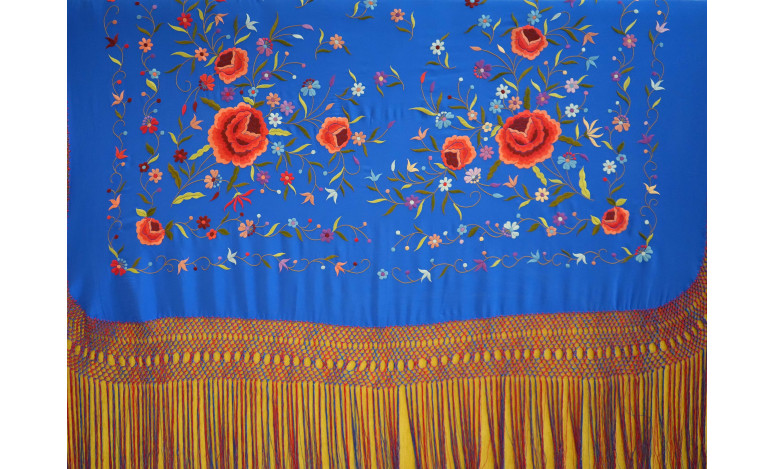 Mantón mano seda 140cm fleco combinado