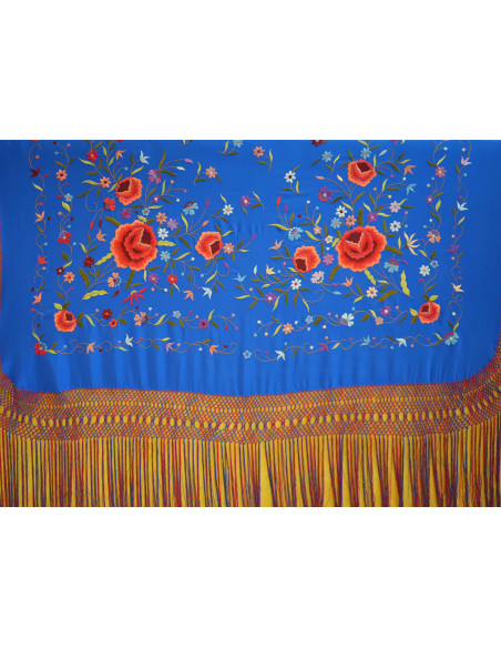 Mantón mano seda 140cm fleco combinado