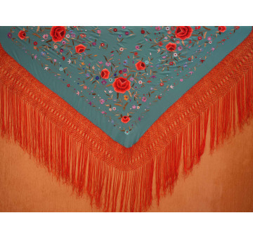 Mantón mano seda 140cm fleco combinado 2