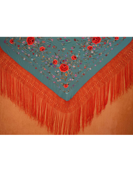Mantón mano seda 140cm fleco combinado