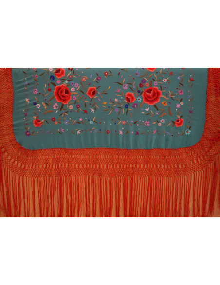 Mantón mano seda 140cm fleco combinado