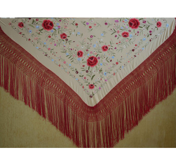 Mantón mano seda 140cm fleco combinado 2