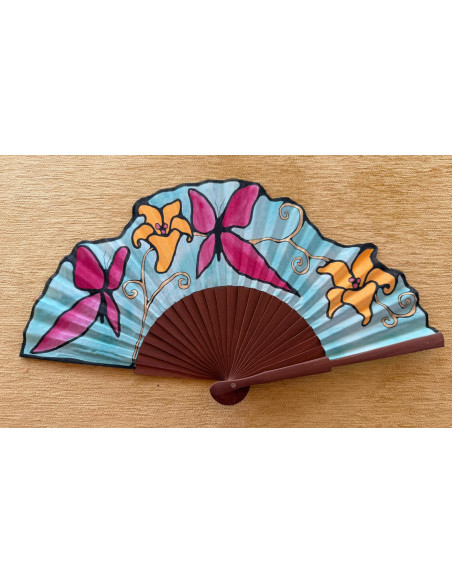 Abanico seda mariposas