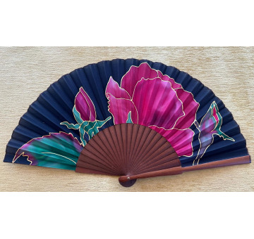 Abanico flor seda