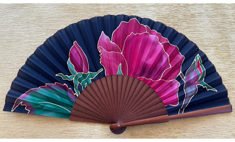 Abanico flor seda