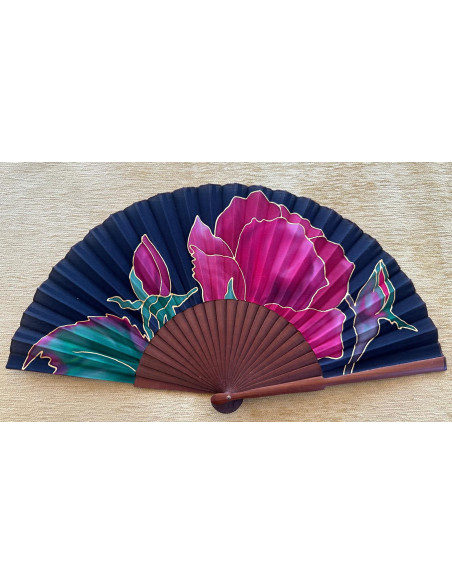 Abanico flor seda