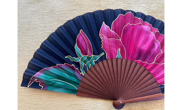 Abanico flor seda