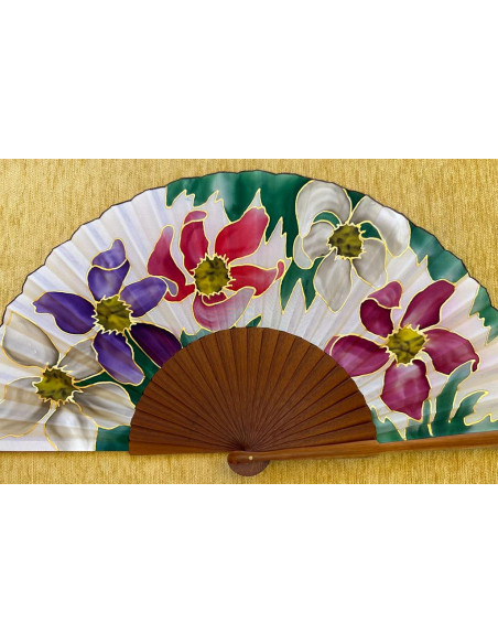 Abanico seda flores