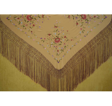 Mantón mano seda 140cm fleco combinado 2