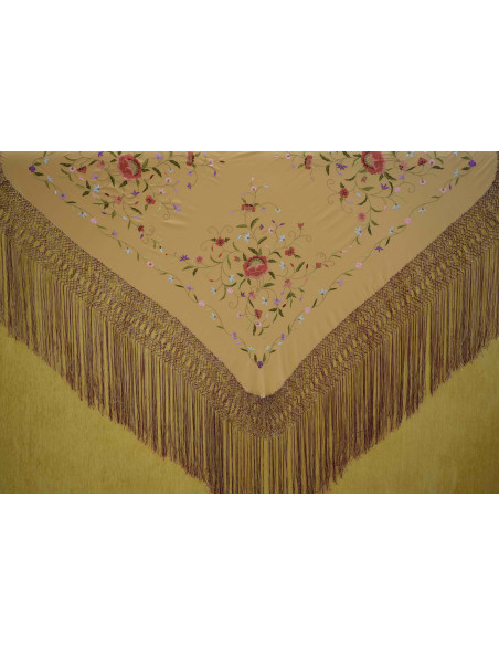 Mantón mano seda 140cm fleco combinado