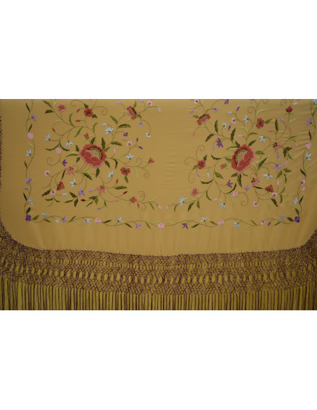 Mantón mano seda 140cm fleco combinado