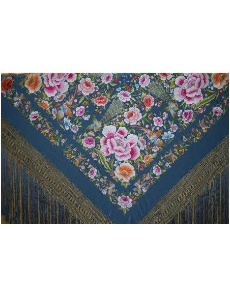 Mantón bordado a mano en seda 140cm