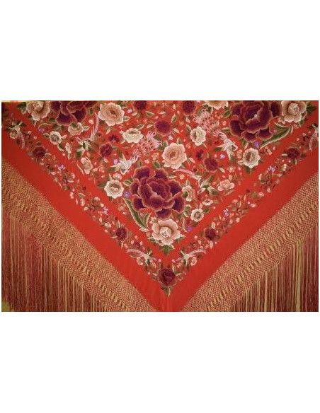 Mantón bordado a mano en seda 140cm