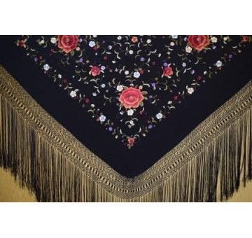Mantón bordado a mano en seda 140 cm