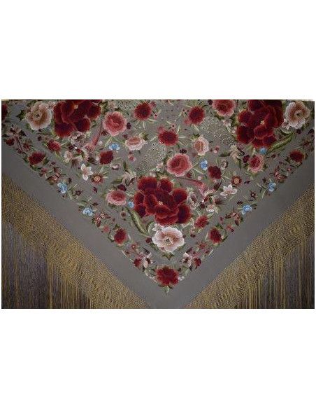 Mantón bordado a mano en seda 140cm