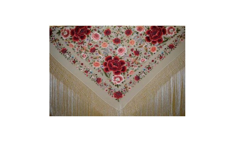 Mantón bordado a mano en seda 140cm