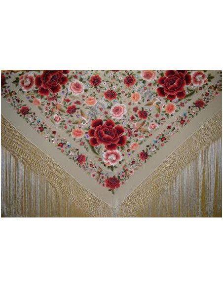 Mantón bordado a mano en seda 140cm