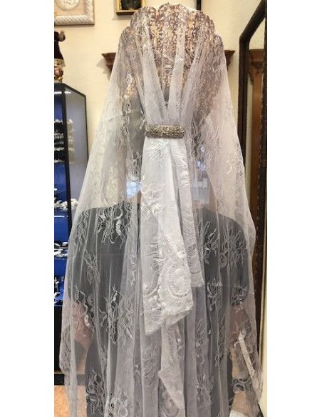 Mantilla bordada a máquina plata 100*220