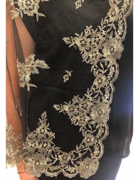 Mantilla bordada a máquina en color negro-oro 120*220