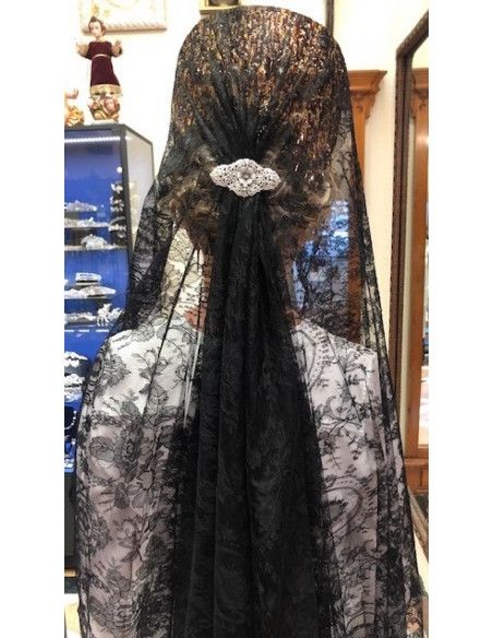 Mantilla bordada a máquina chantilly 110*220