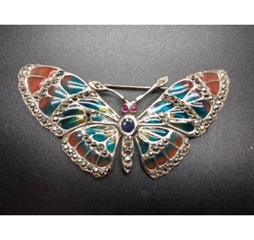 Broche mariposa plata con marcasitas vidriada 2