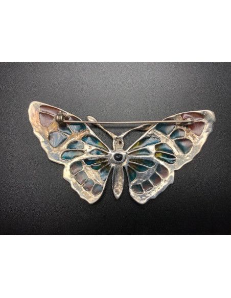 Broche mariposa plata con marcasitas vidriada