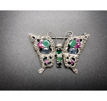 Broche mariposa plata con marcasitas y cristal colores 2