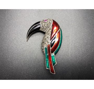 Broche tucán plata con marcasitas y esmalte