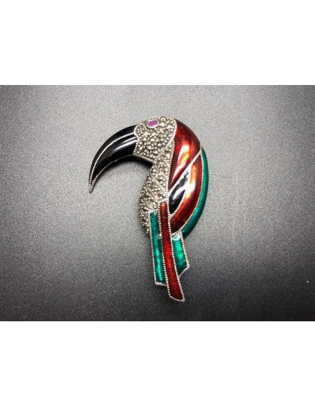 Broche tucán plata con marcasitas y esmalte
