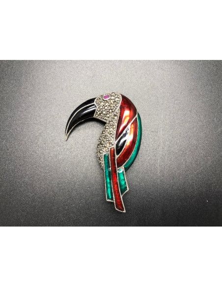 Broche tucán plata con marcasitas y esmalte