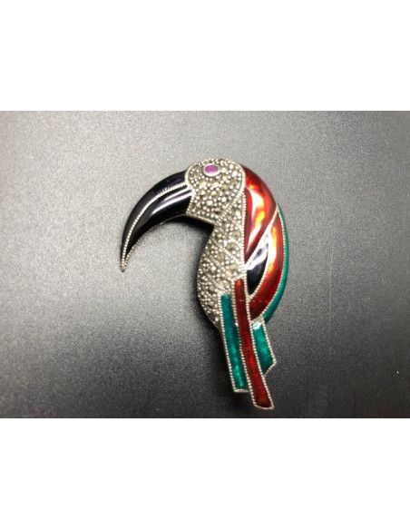 Broche tucán plata con marcasitas y esmalte