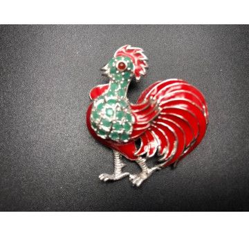 Broche gallo plata y esmalte 2
