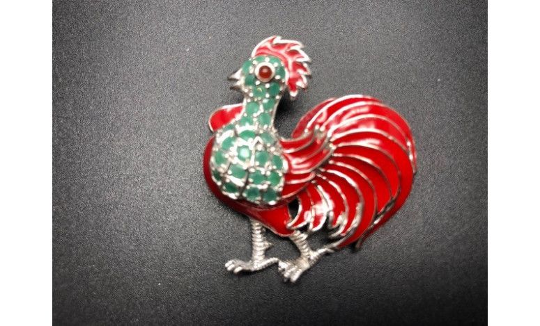 Broche gallo plata y esmalte