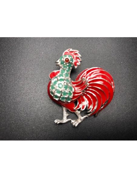 Broche gallo plata y esmalte