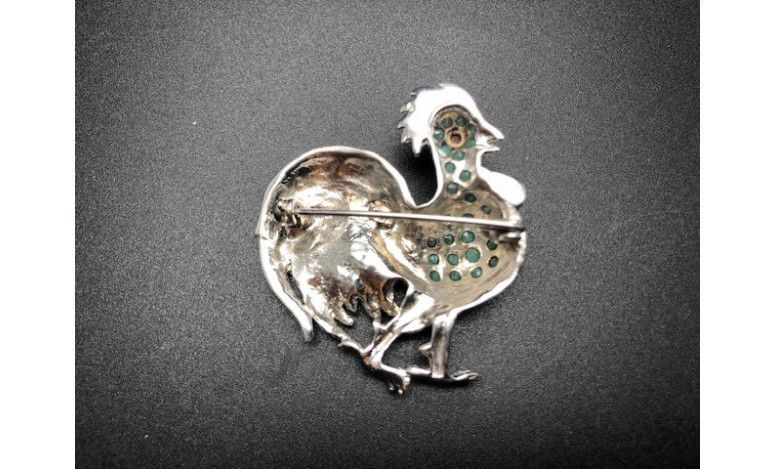 Broche gallo plata y esmalte