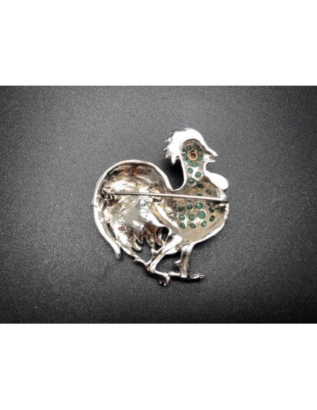 Broche gallo plata y esmalte