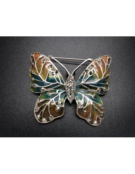 Broche mariposa plata marcasitas vidriada