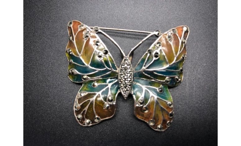 Broche mariposa plata marcasitas vidriada