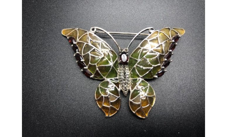 Broche mariposa plata vidriada