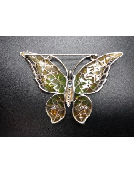 Broche mariposa plata vidriada