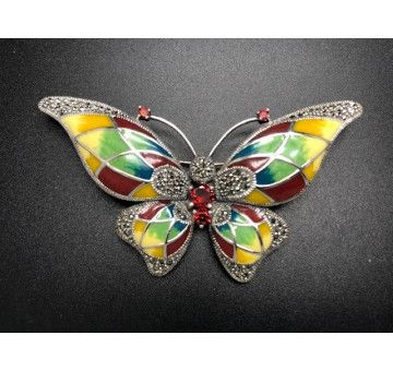 Broche mariposa plata con marcasitas y esmalte