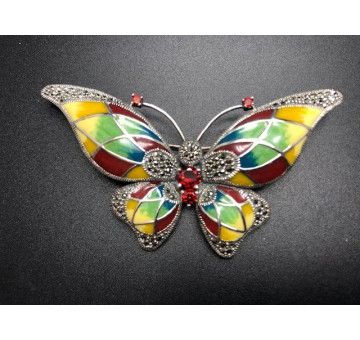 Broche mariposa plata con marcasitas y esmalte 2