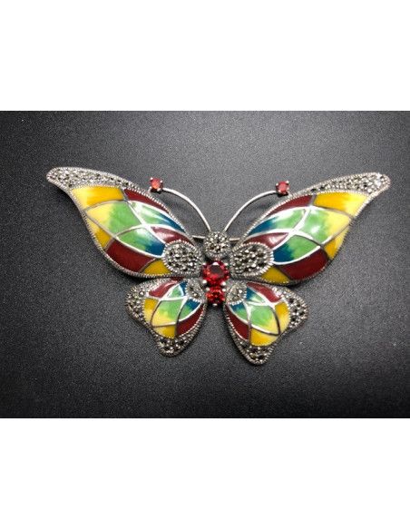 Broche mariposa plata con marcasitas y esmalte