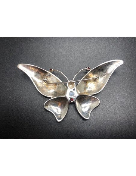 Broche mariposa plata con marcasitas y esmalte