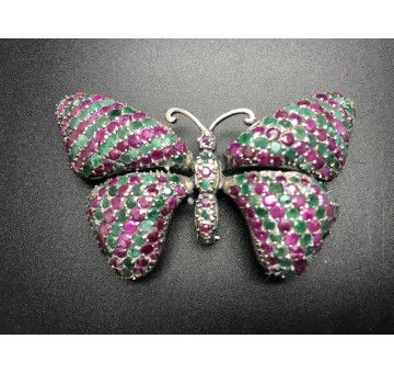 Broche mariposa plata esmeralda y rubi 2