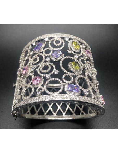 Pulsera ancha rígida cristal colores rodio